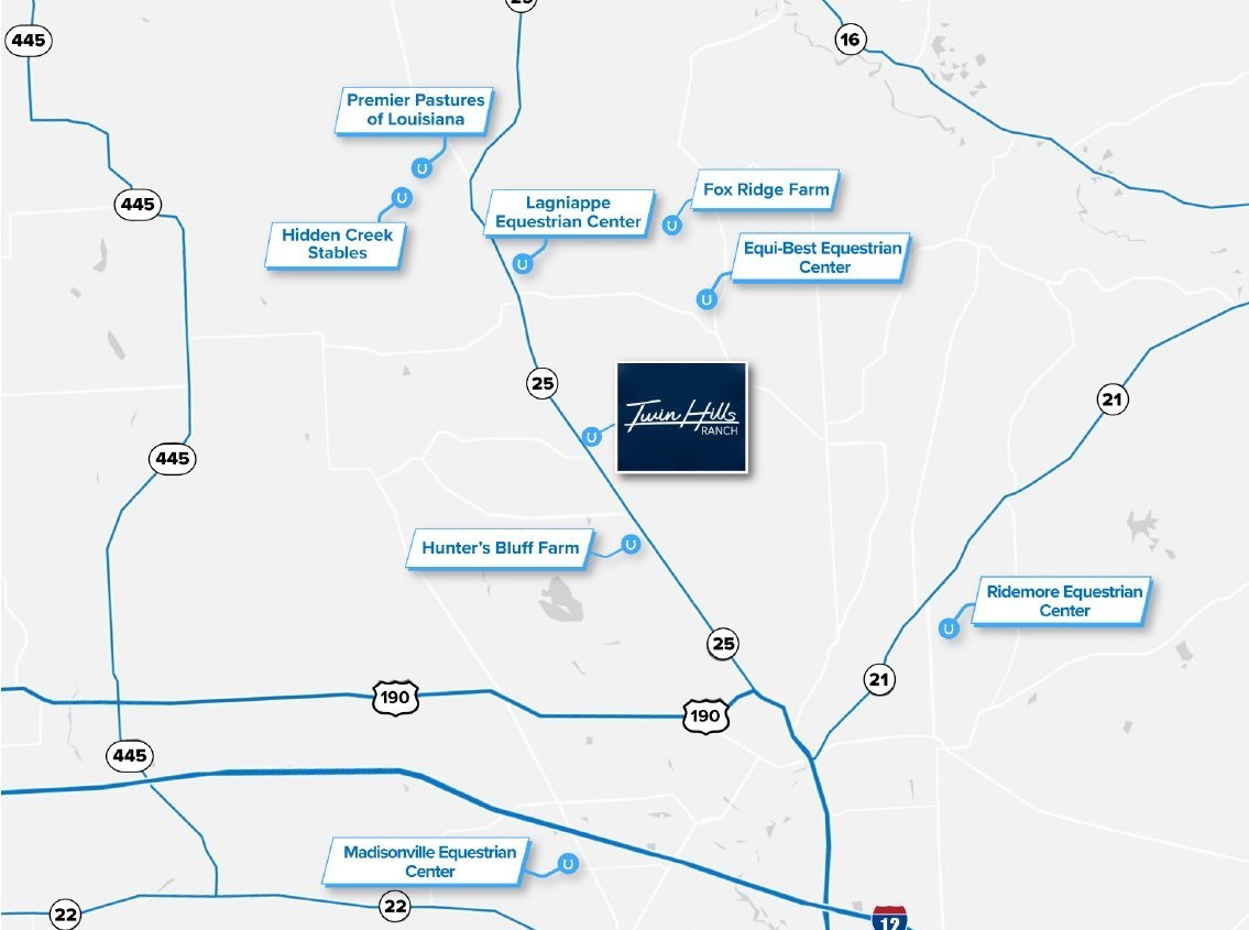 Map of area equestrian facilities surrounding Twin Hills Ranch